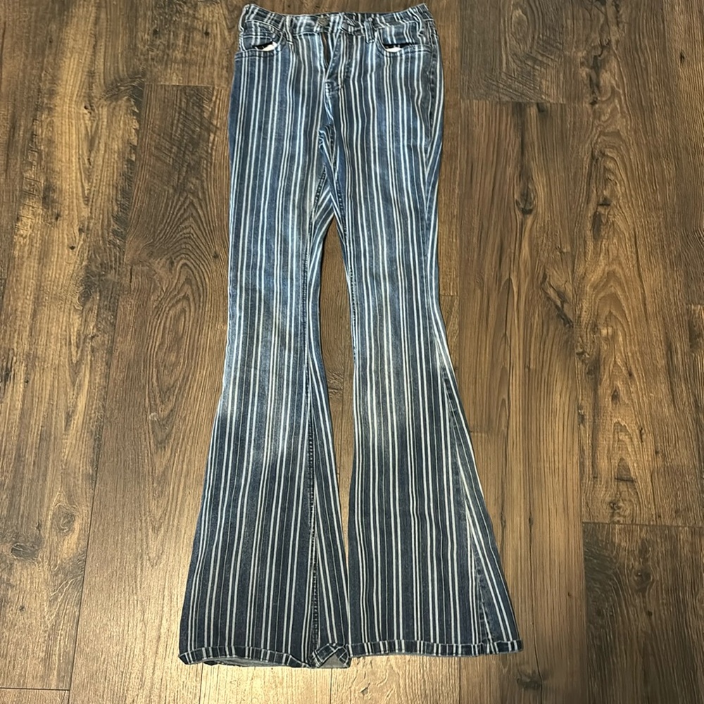 27x28 Rock and Roll Denim High Rise Flare striped jeans